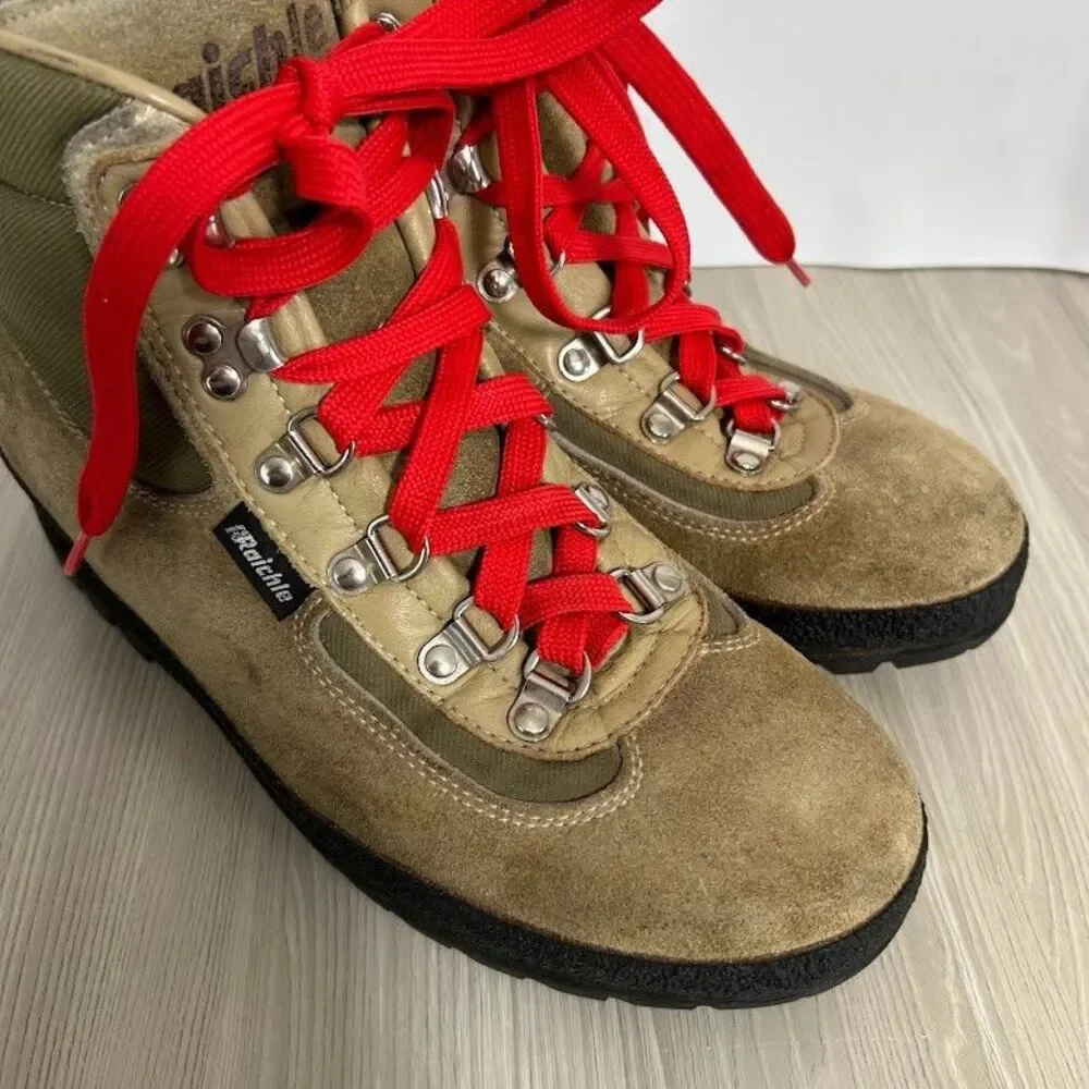 VTG Raichle Hiking Boots Womens 8.5 Suede Leather Red Laces Switzerland